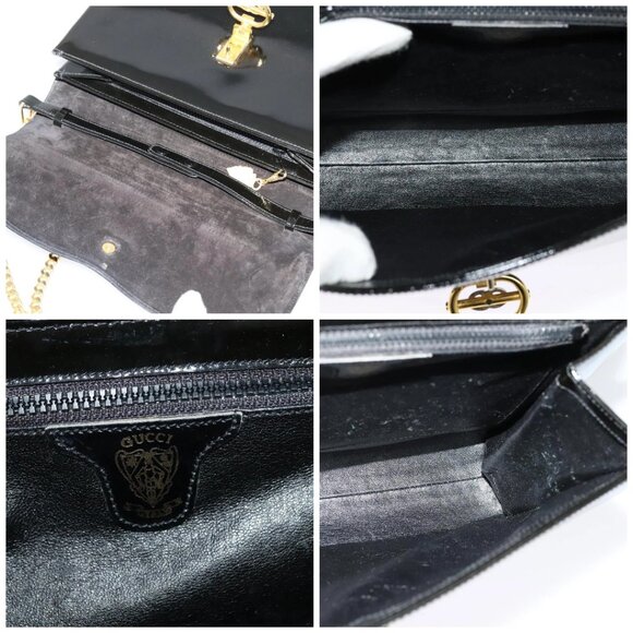GUCCI Chain Shoulder Bag Patent leather Black Gold Auth BA2705 - Picture 15 of 16